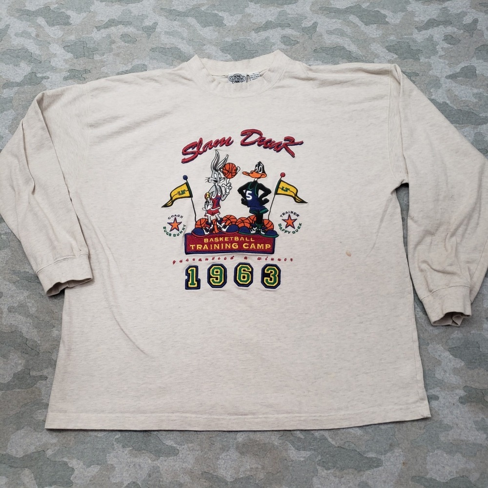 VTG Slam Dunk Basketball Training Shirt Mens XL Beige Acme Embroidered